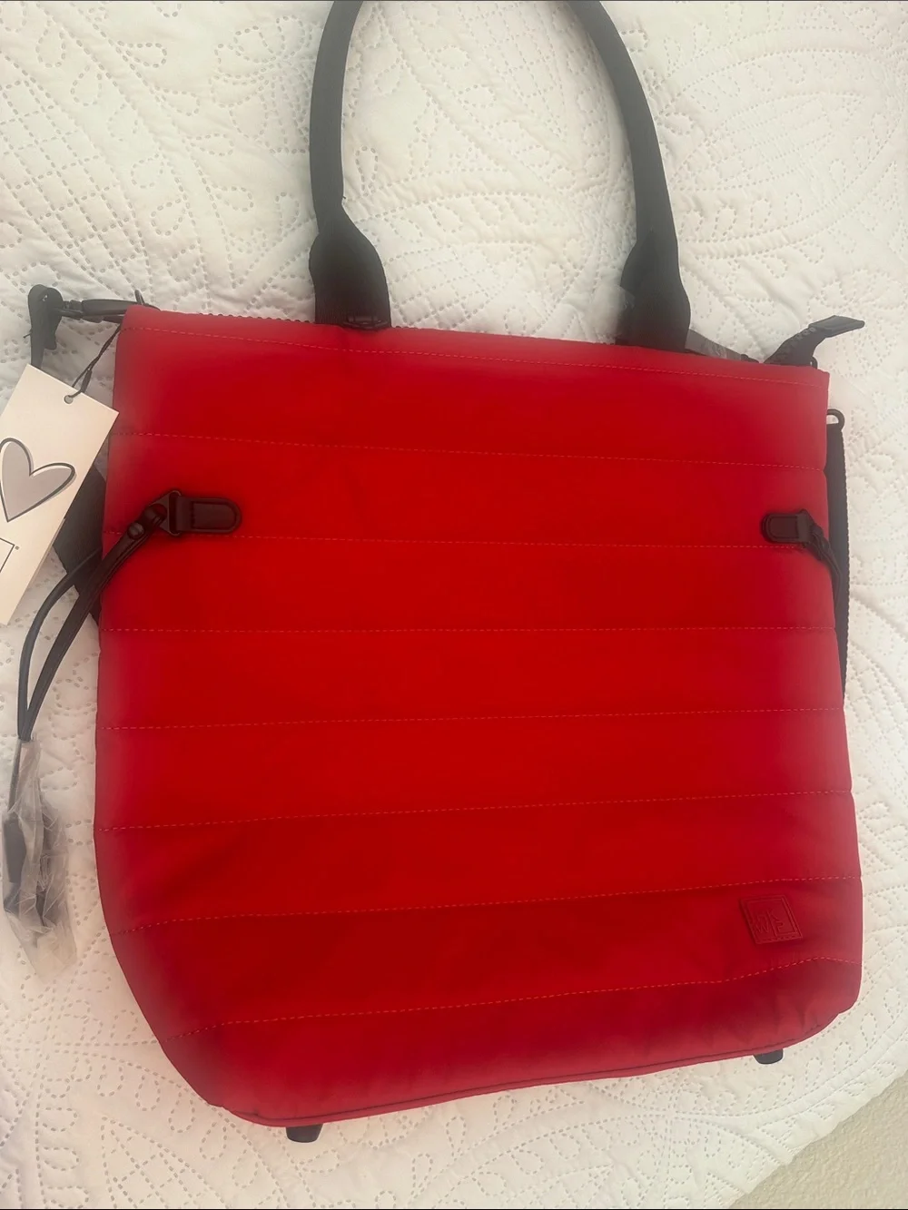 Ihkwip Shawn Killinger  Red Tote Bag with Black Handles and crossbody strap